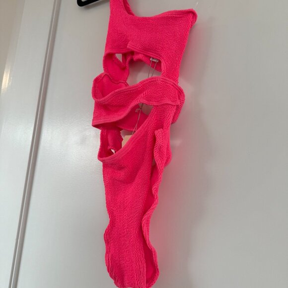 NWT Bond-Eye Rico Swimsuit Azalea Hot Pink One Piece Cut-out One Shoulder OS - Picture 6 of 8